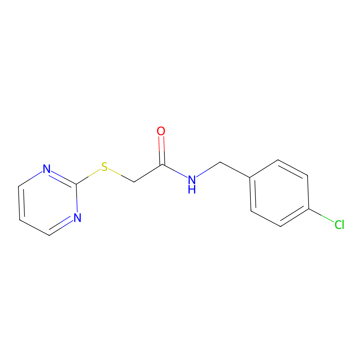 N-[(4-chlorophenyl)methyl]-2-pyrimidin-2-ylsulfanylacetamide molecular structure, CAS 503142-25-4