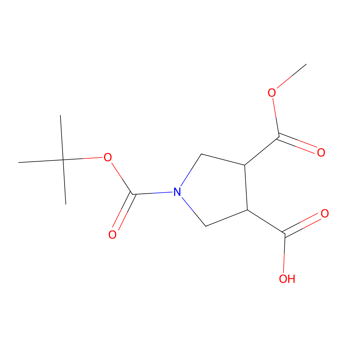 rac-(3R,4S)-1-[(tert-butoxy)carbonyl]-4-(methoxycarbonyl)pyrrolidine-3-carboxylic acid molecular structure, CAS 503165-93-3