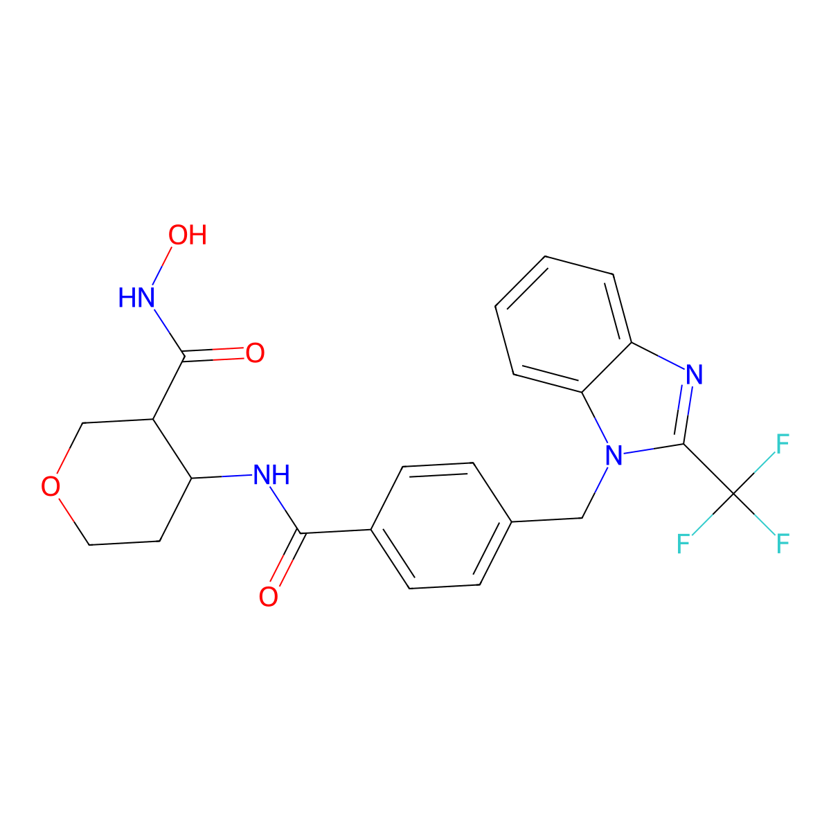 (3R,4R)-N-hydroxy-4-[[4-[[2-(trifluoromethyl)benzimidazol-1-yl]methyl]benzoyl]amino]oxane-3-carboxamide molecular structure, CAS 503166-51-6