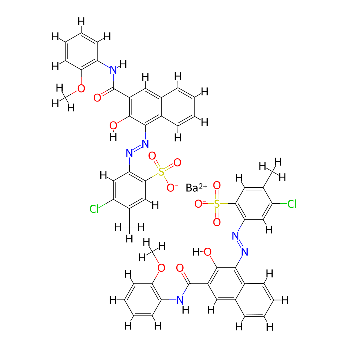 Benzenesulfonic acid, 4-chloro-2-[2-[2-hydroxy-3-[[(2-methoxyphenyl)amino]carbonyl]-1-naphthalenyl]diazenyl]-5-methyl-, barium salt (2:1) molecular structure, CAS 50326-33-5