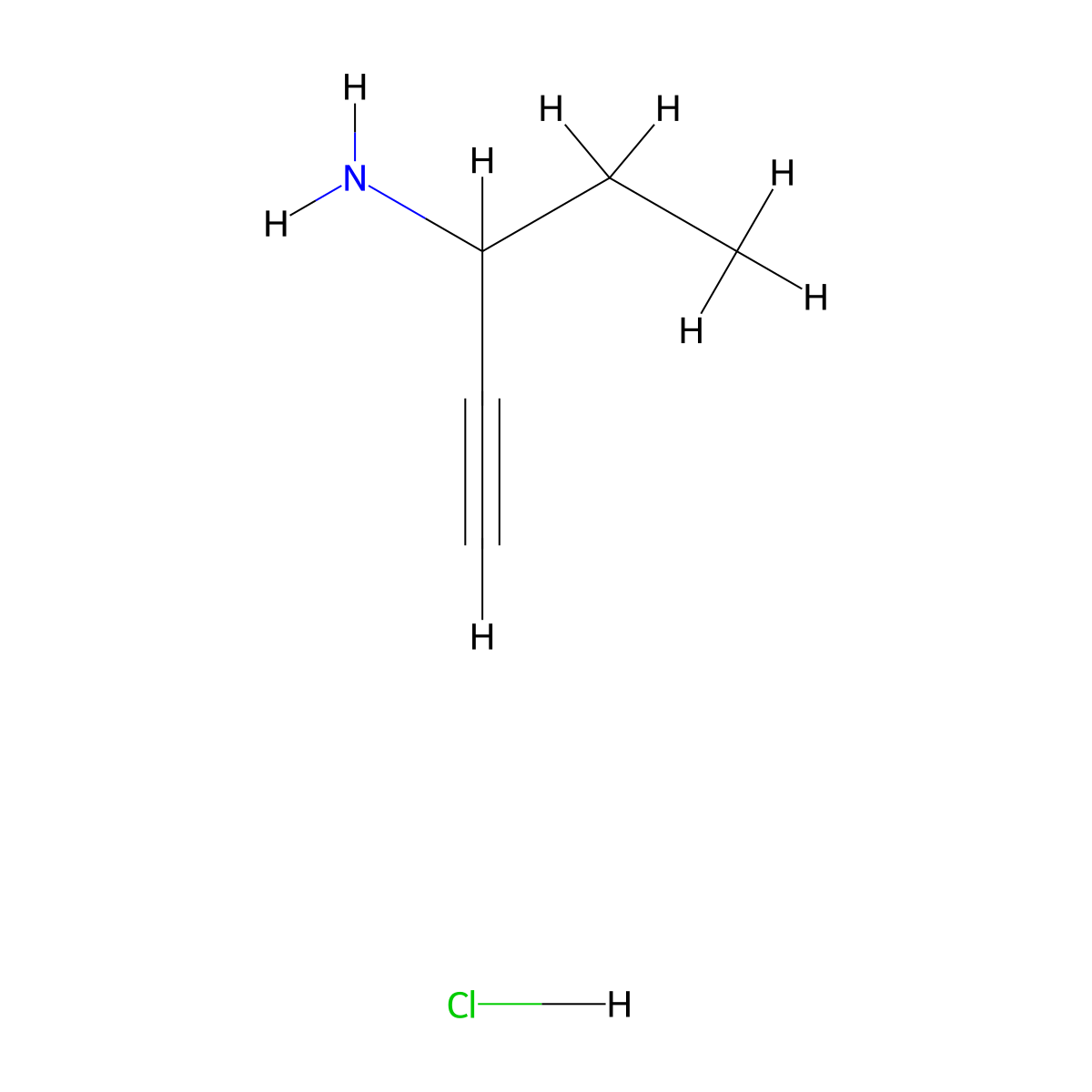 Pent-1-yn-3-amine hydrochloride molecular structure, CAS 50329-24-3