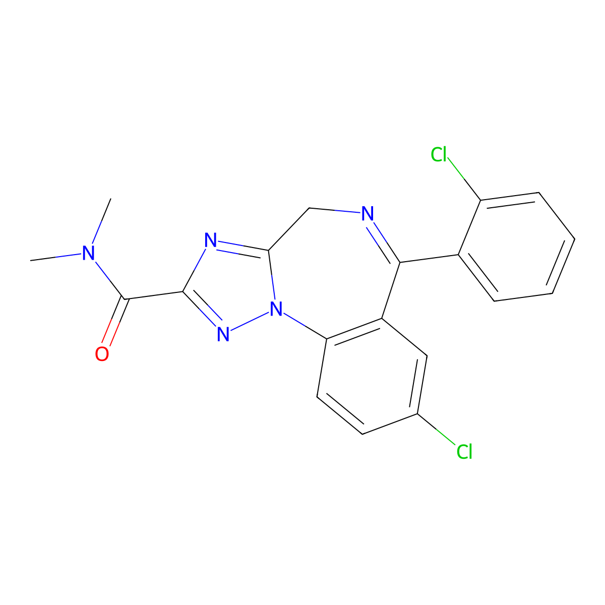 8-chloro-6-(2-chlorophenyl)-N,N-dimethyl-4H-1,2,4-triazolo(1,5-a)(1,4)benzodiazepine-2-carboxamide molecular structure, CAS 50330-59-1