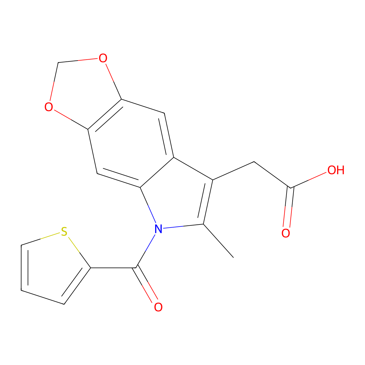 5H-1,3-Dioxolo(4,5-f)indole-7-acetic acid, 6-methyl-5-(2-thenoyl)- molecular structure, CAS 50332-08-6