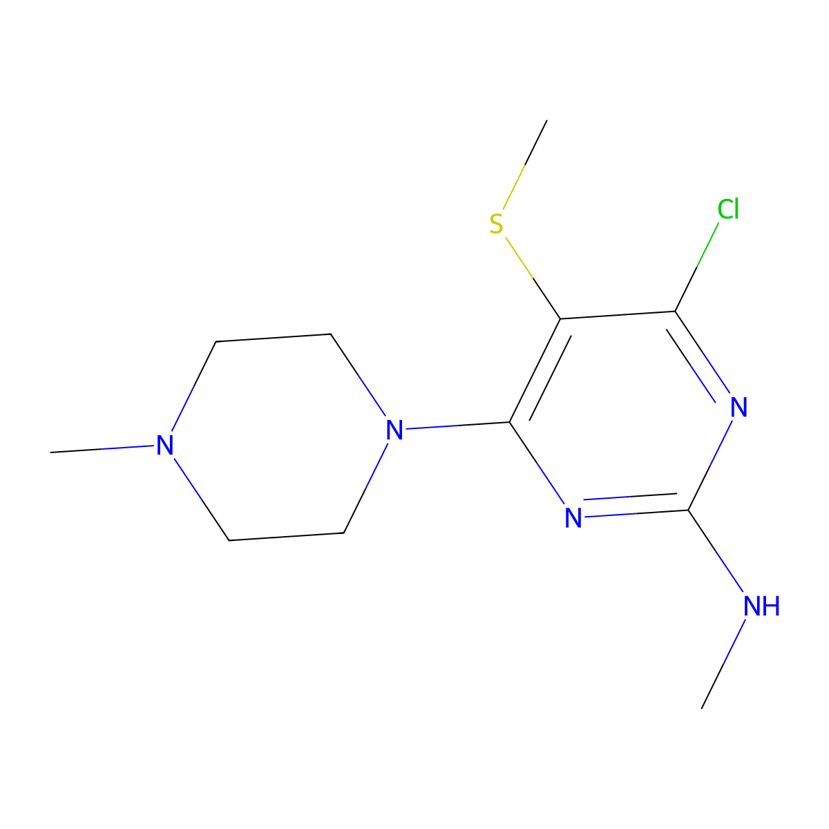 4-Chloro-N-methyl-6-(4-methyl-1-piperazinyl)-5-(methylthio)-2-pyrimidinamine molecular structure, CAS 50335-55-2