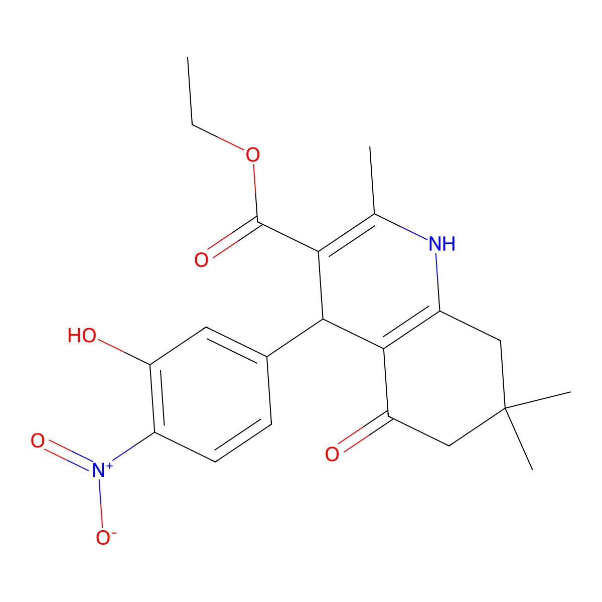 Ethyl 4-{3-hydroxy-4-nitrophenyl}-2,7,7-trimethyl-5-oxo-1,4,5,6,7,8-hexahydro-3-quinolinecarboxylate molecular structure, CAS 503428-22-6