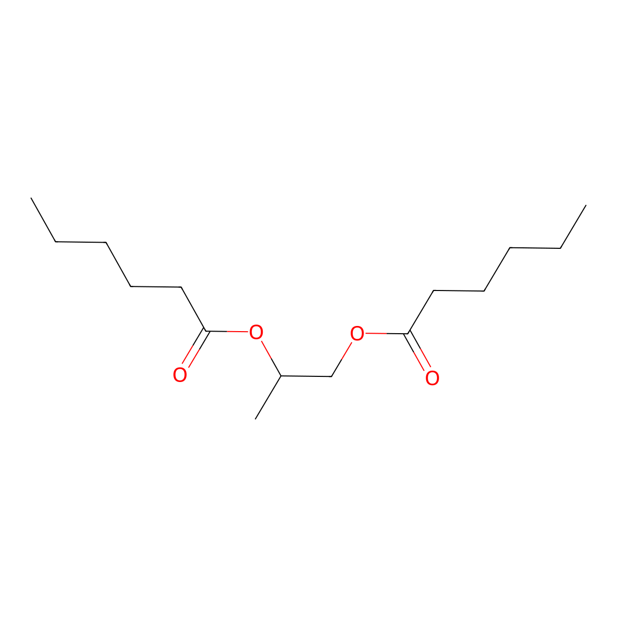 Propylene glycol dihexanoate molecular structure, CAS 50343-36-7