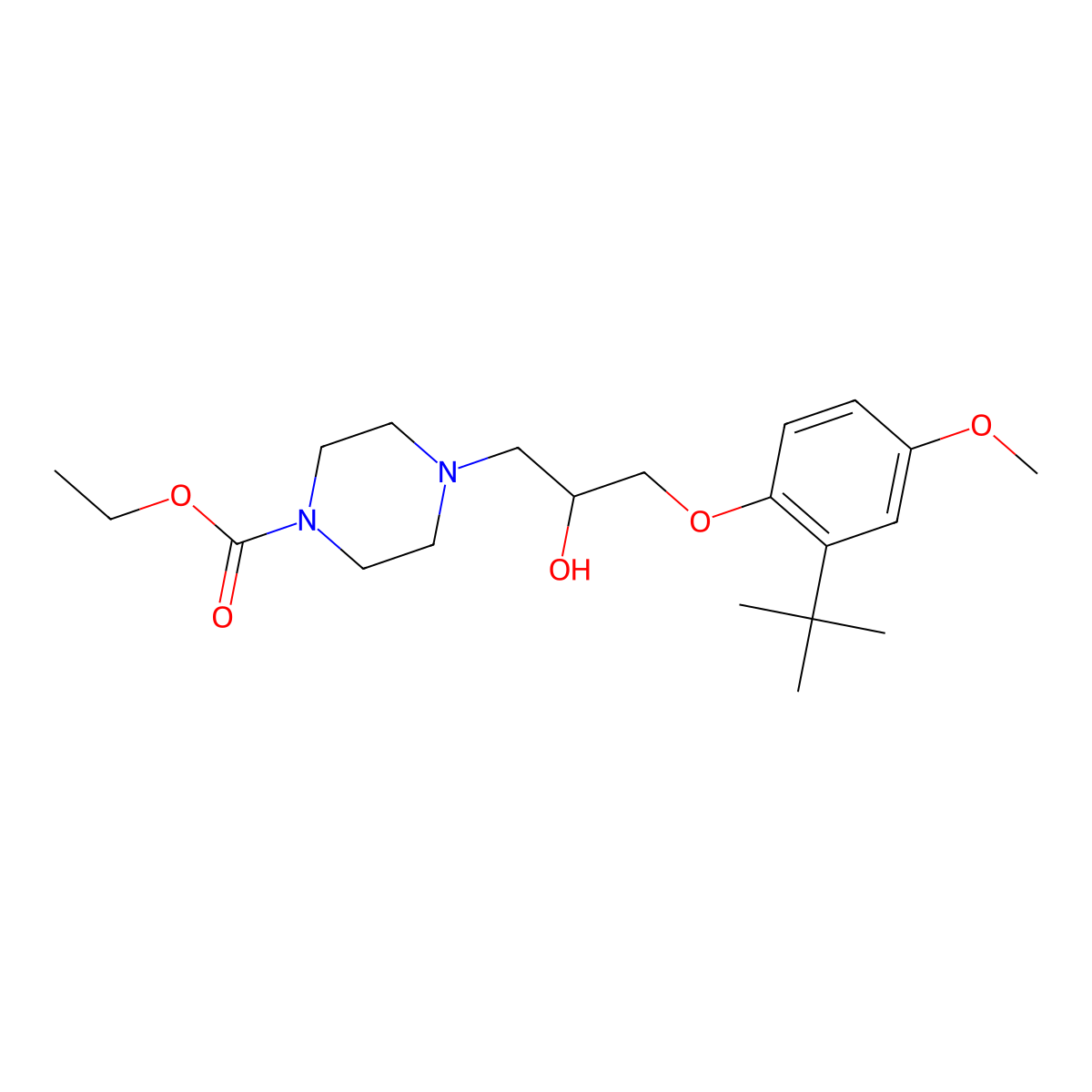 Ethyl 4-[3-(2-tert-butyl-4-methoxyphenoxy)-2-hydroxypropyl]piperazine-1-carboxylate molecular structure, CAS 503430-55-5