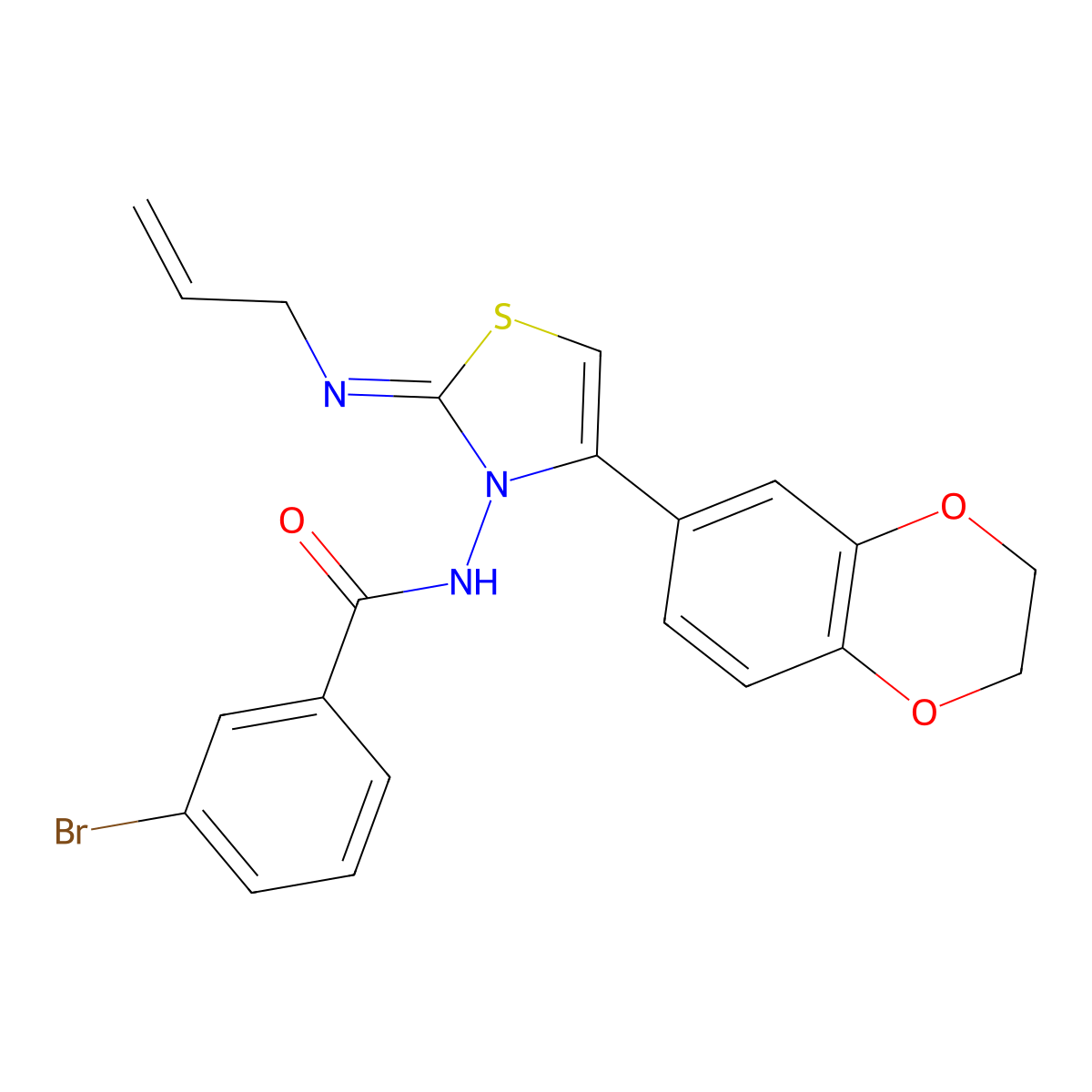 3-bromo-N-[4-(2,3-dihydro-1,4-benzodioxin-6-yl)-2-prop-2-enylimino-1,3-thiazol-3-yl]benzamide molecular structure, CAS 503430-74-8