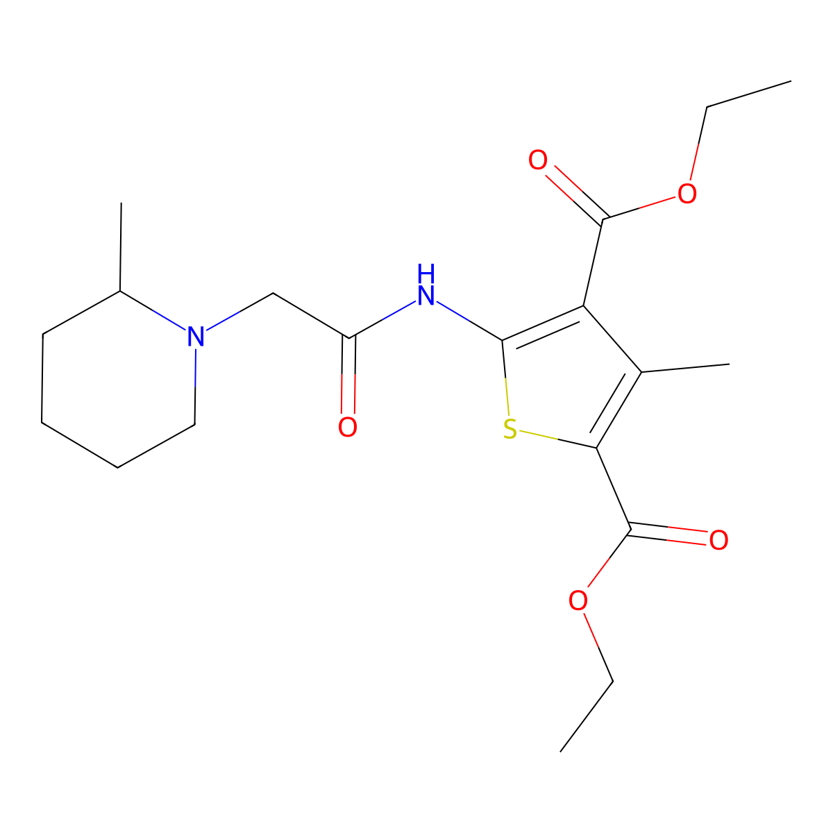 Diethyl 3-methyl-5-{[(2-methyl-1-piperidinyl)acetyl]amino}-2,4-thiophenedicarboxylate molecular structure, CAS 503430-87-3