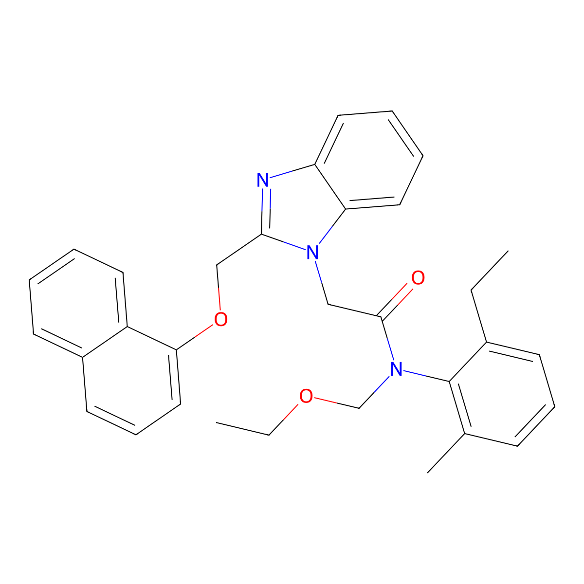 N-(ethoxymethyl)-N-(2-ethyl-6-methylphenyl)-2-[2-(naphthalen-1-yloxymethyl)benzimidazol-1-yl]acetamide molecular structure, CAS 503431-03-6