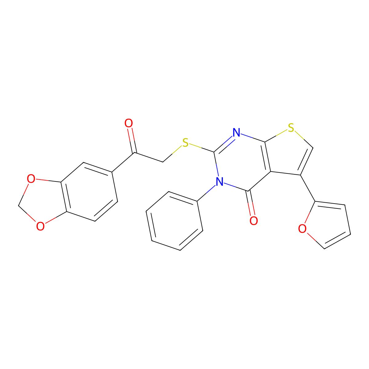 2-{[2-(2H-1,3-benzodioxol-5-yl)-2-oxoethyl]sulfanyl}-5-(furan-2-yl)-3-phenyl-3H,4H-thieno[2,3-d]pyrimidin-4-one molecular structure, CAS 503431-84-3