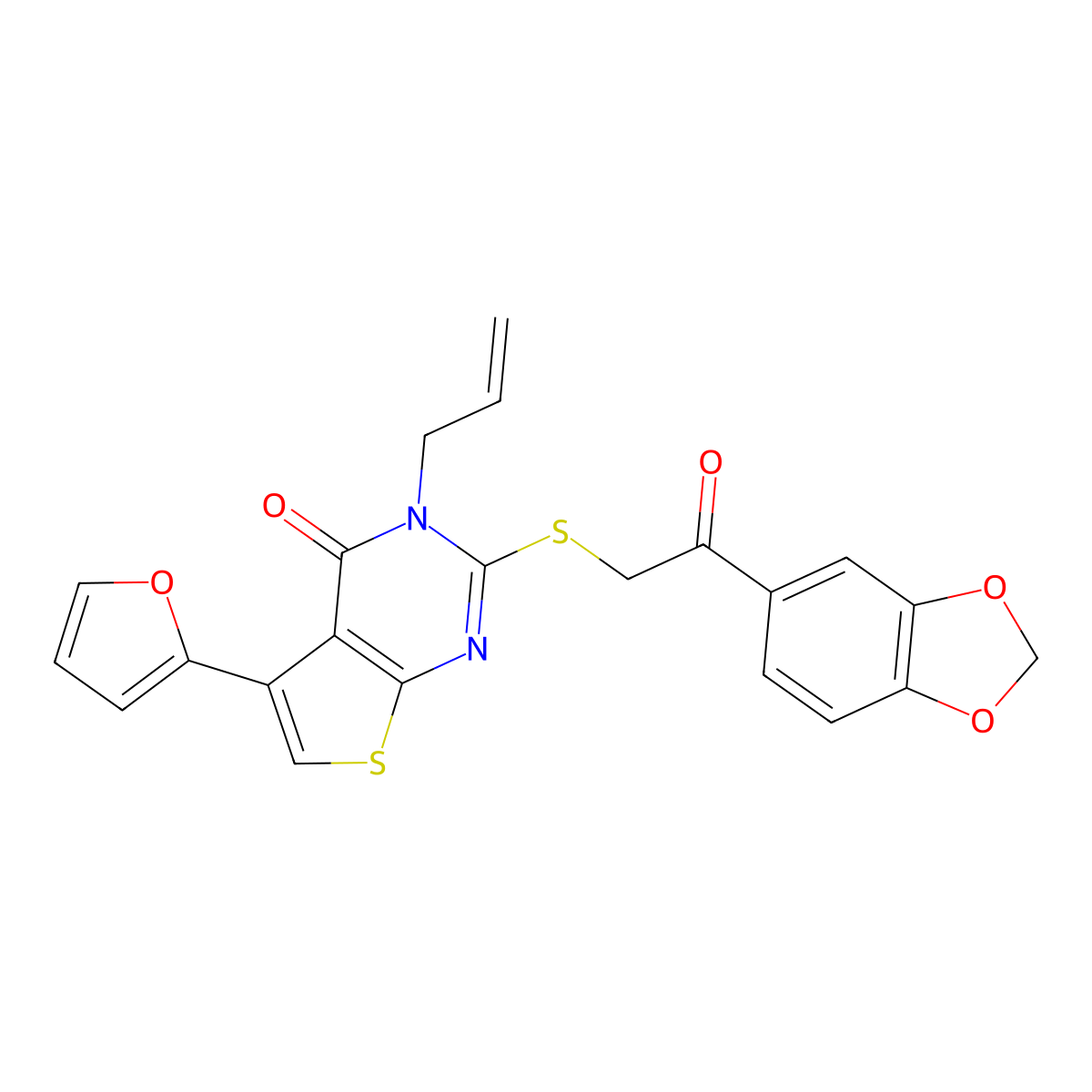 3-allyl-2-((2-(benzo[d][1,3]dioxol-5-yl)-2-oxoethyl)thio)-5-(furan-2-yl)thieno[2,3-d]pyrimidin-4(3H)-one molecular structure, CAS 503431-85-4