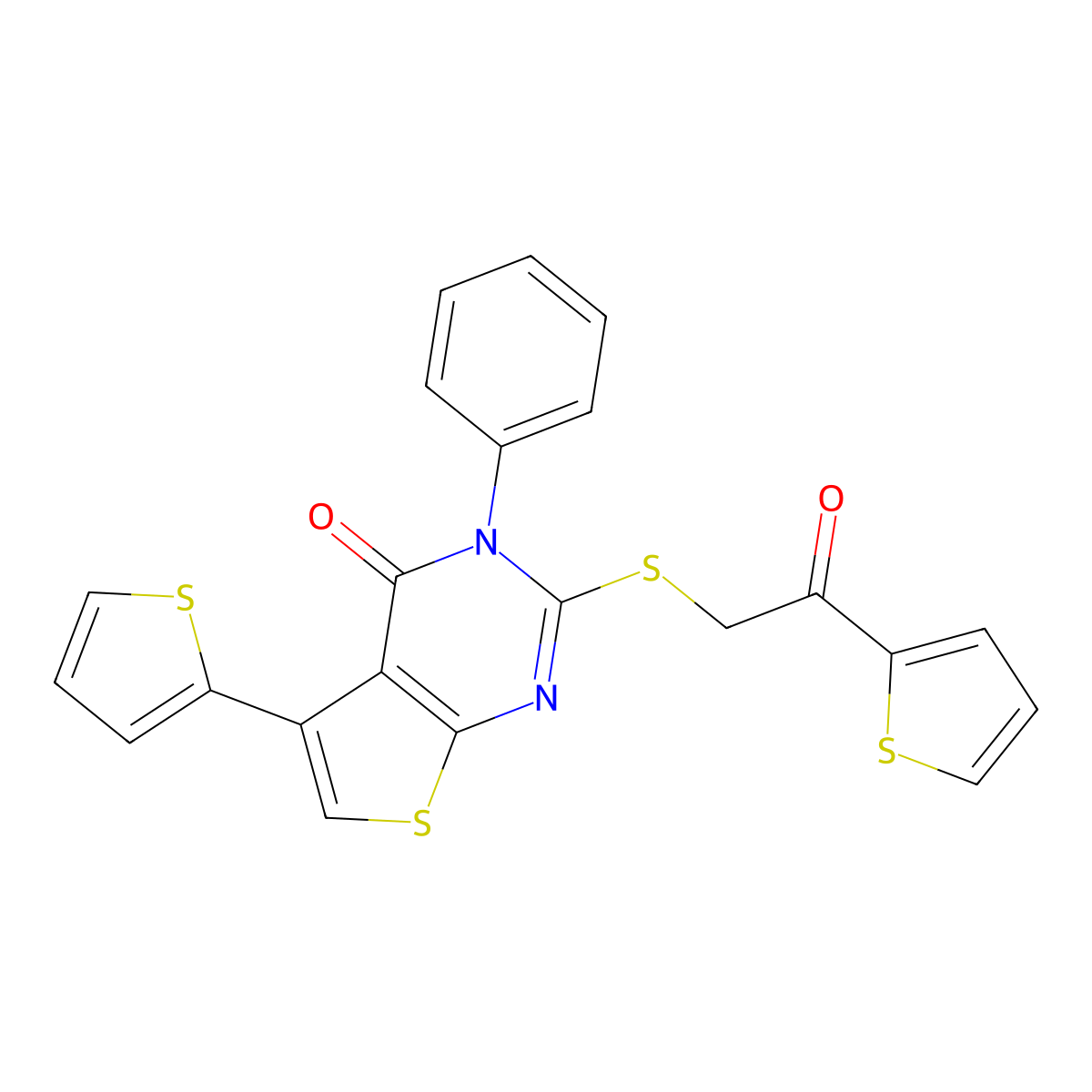 2-((2-oxo-2-(thiophen-2-yl)ethyl)thio)-3-phenyl-5-(thiophen-2-yl)thieno[2,3-d]pyrimidin-4(3H)-one molecular structure, CAS 503431-91-2
