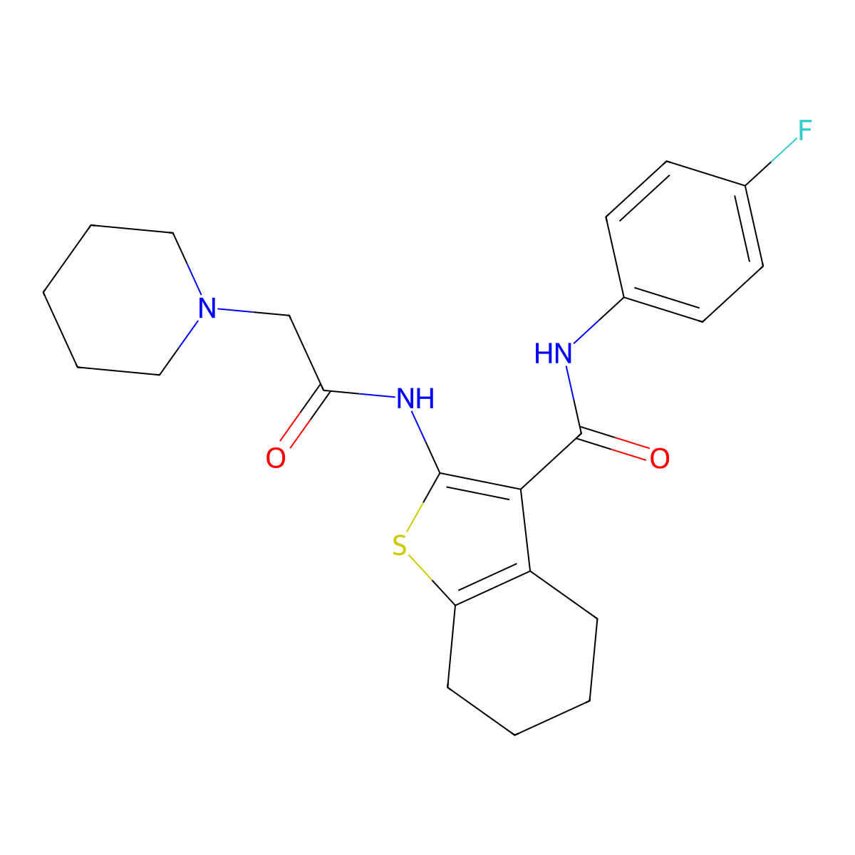 N-(4-fluorophenyl)-2-(2-(piperidin-1-yl)acetamido)-4,5,6,7-tetrahydrobenzo[b]thiophene-3-carboxamide molecular structure, CAS 503431-96-7