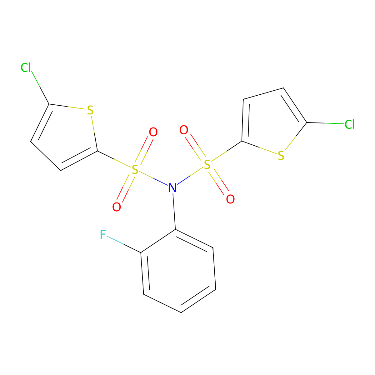 Bis[(5-chloro(2-thienyl))sulfonyl](2-fluorophenyl)amine molecular structure, CAS 503432-07-3