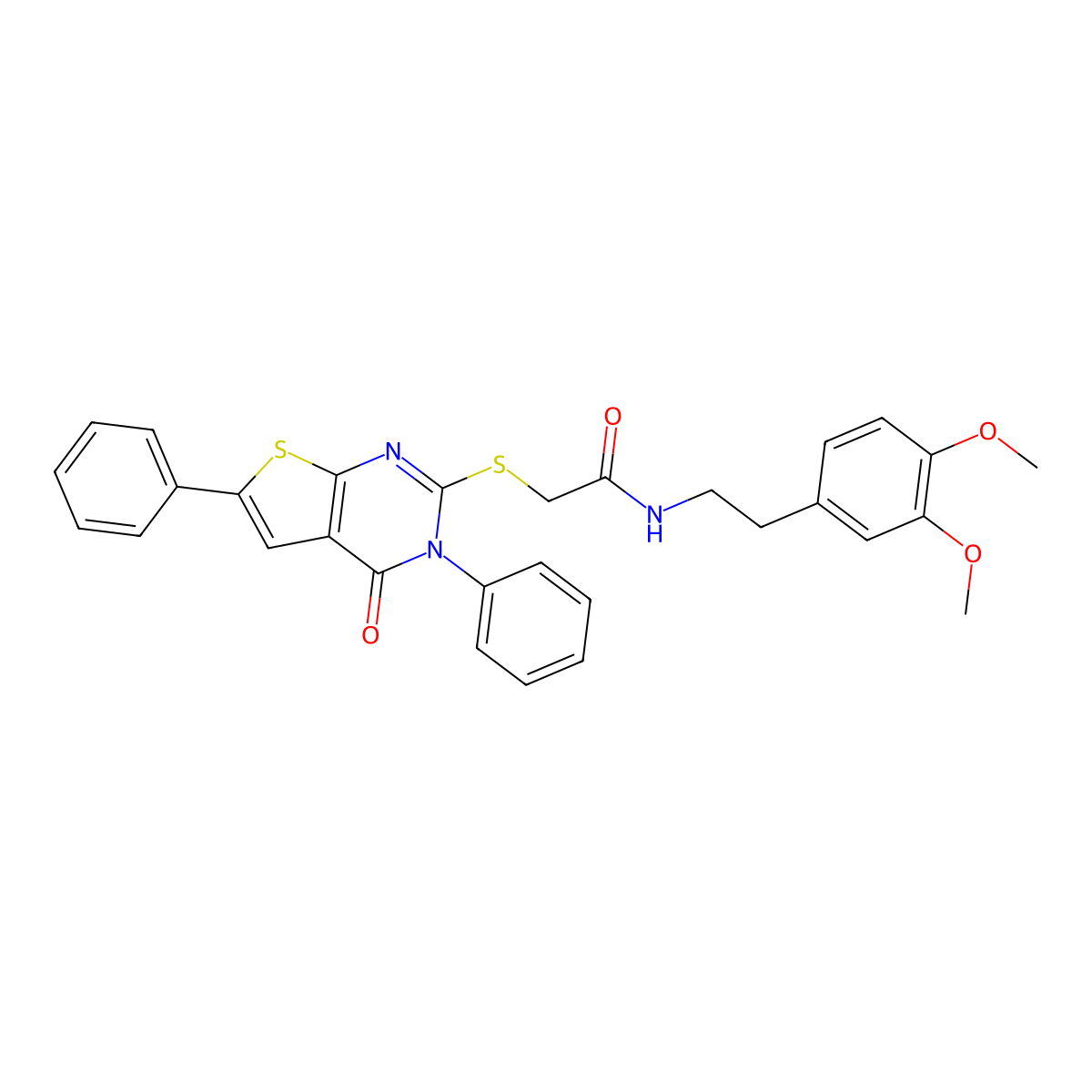 N-(3,4-dimethoxyphenethyl)-2-((4-oxo-3,6-diphenyl-3,4-dihydrothieno[2,3-d]pyrimidin-2-yl)thio)acetamide molecular structure, CAS 503432-21-1