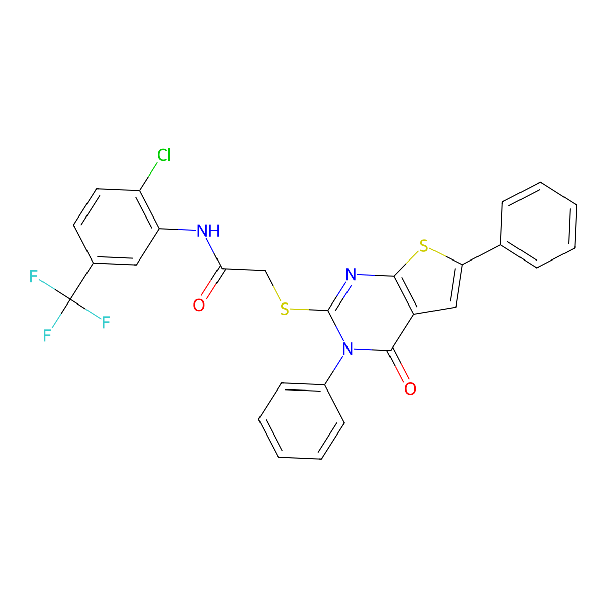 N-[2-chloro-5-(trifluoromethyl)phenyl]-2-(4-oxo-3,6-diphenylthieno[2,3-d]pyrimidin-2-yl)sulfanylacetamide molecular structure, CAS 503432-22-2