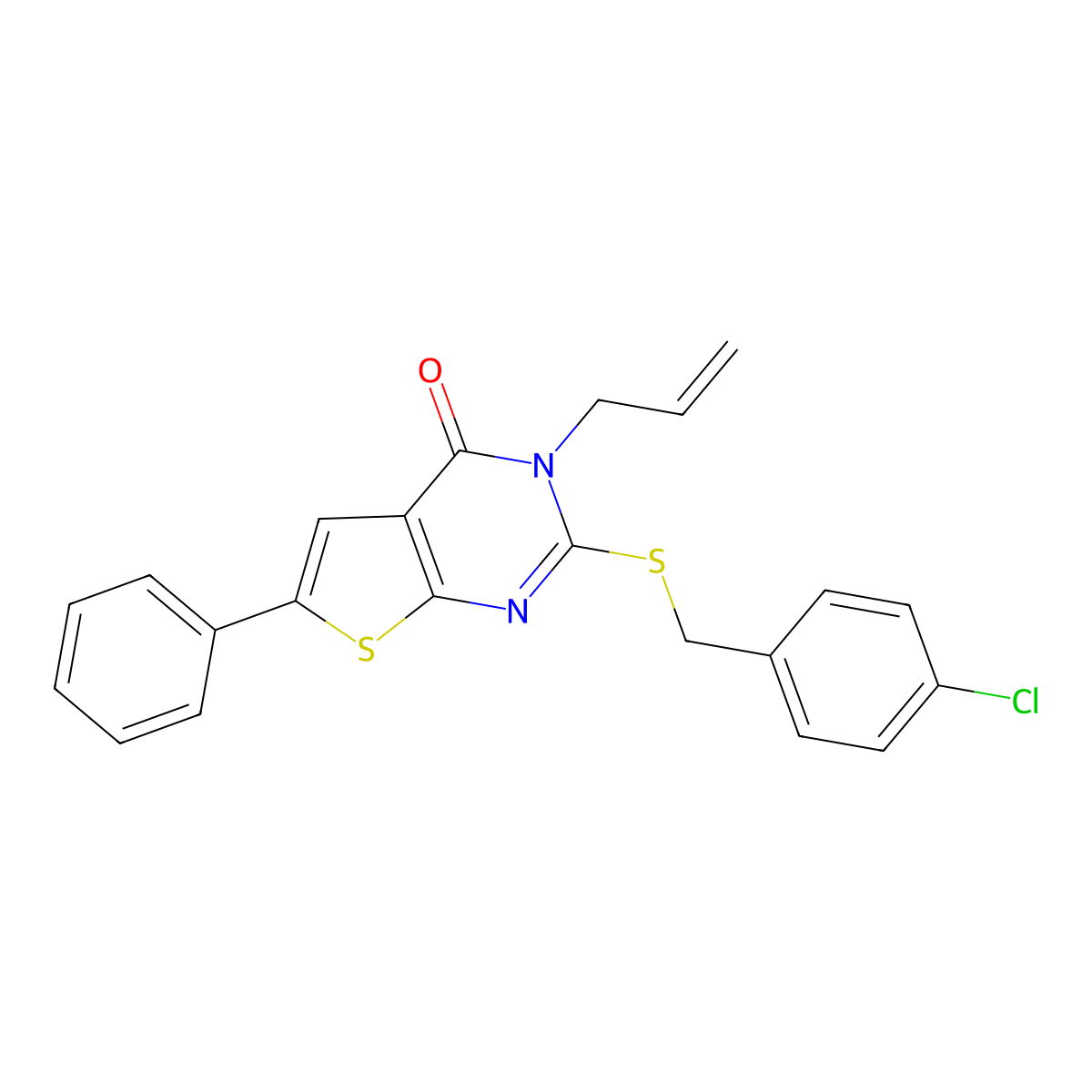 3-allyl-2-((4-chlorobenzyl)thio)-6-phenylthieno[2,3-d]pyrimidin-4(3H)-one molecular structure, CAS 503432-23-3