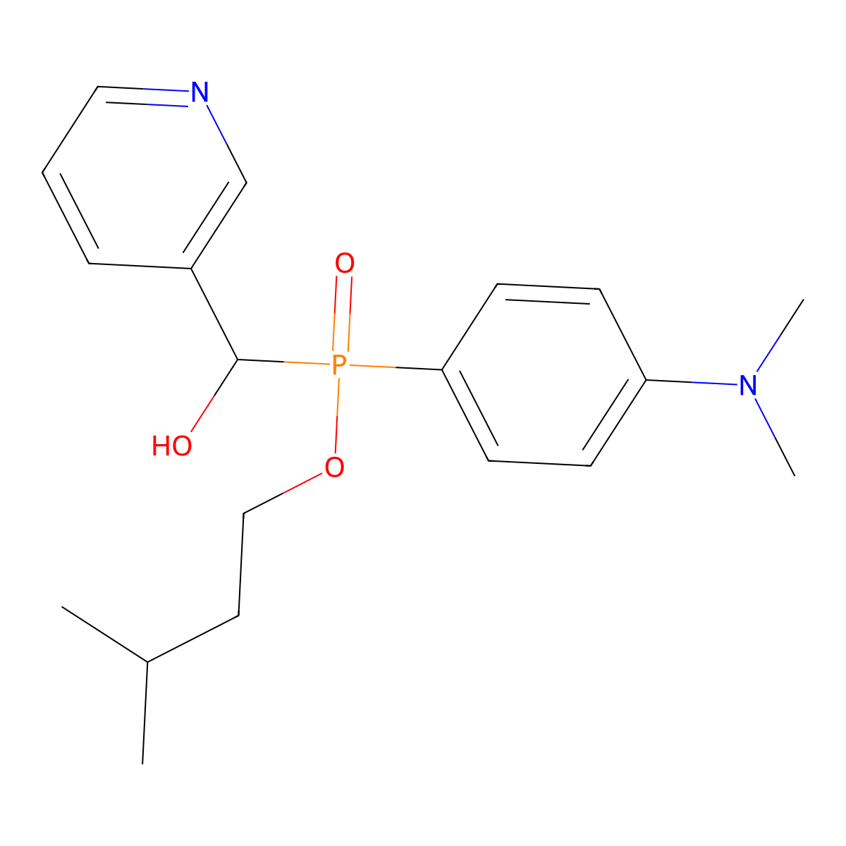 Isopentyl (4-(dimethylamino)phenyl)(hydroxy(pyridin-3-yl)methyl)phosphinate molecular structure, CAS 503432-49-3