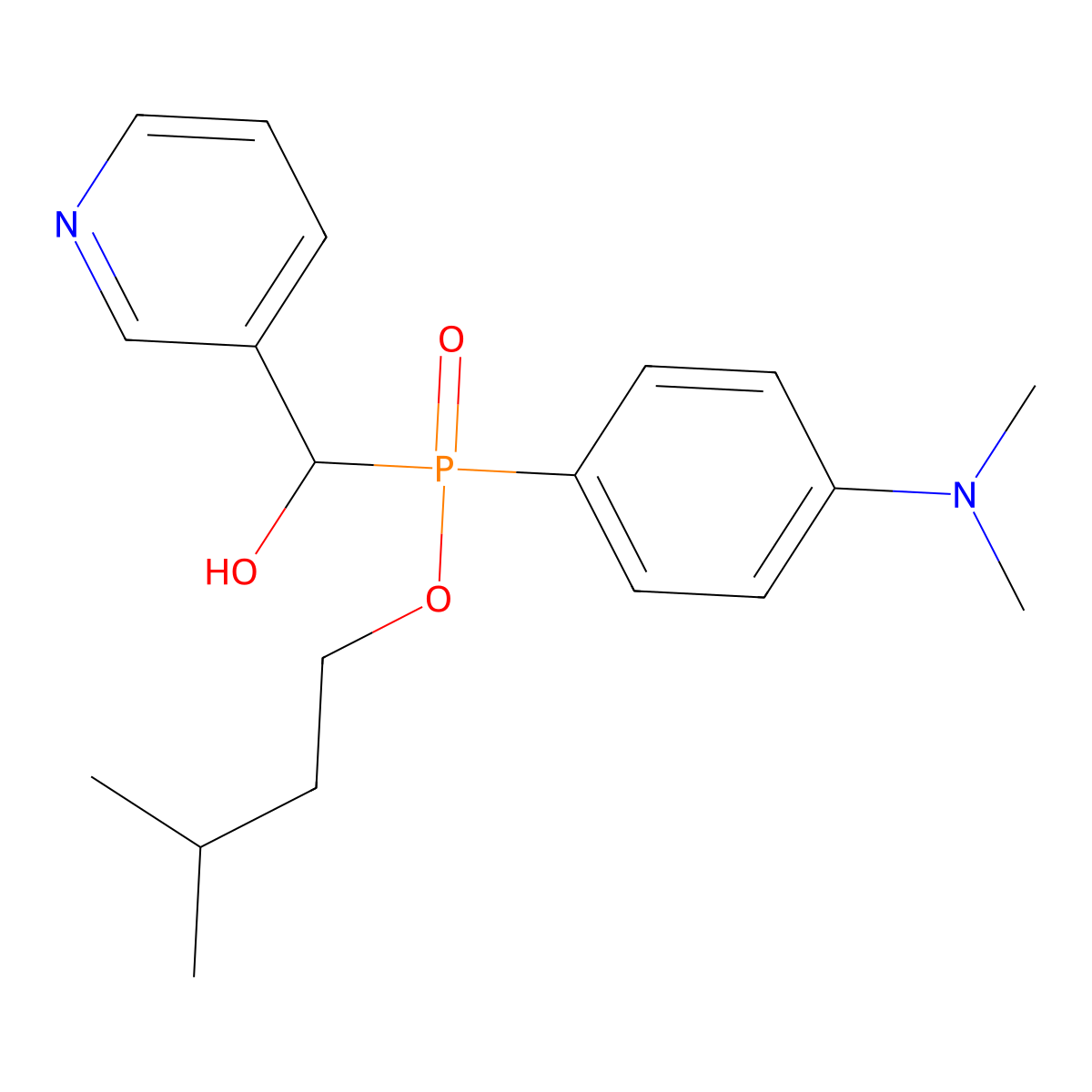 Isopentyl (4-(dimethylamino)phenyl)(hydroxy(pyridin-3-yl)methyl)phosphinate molecular structure, CAS 503432-49-3