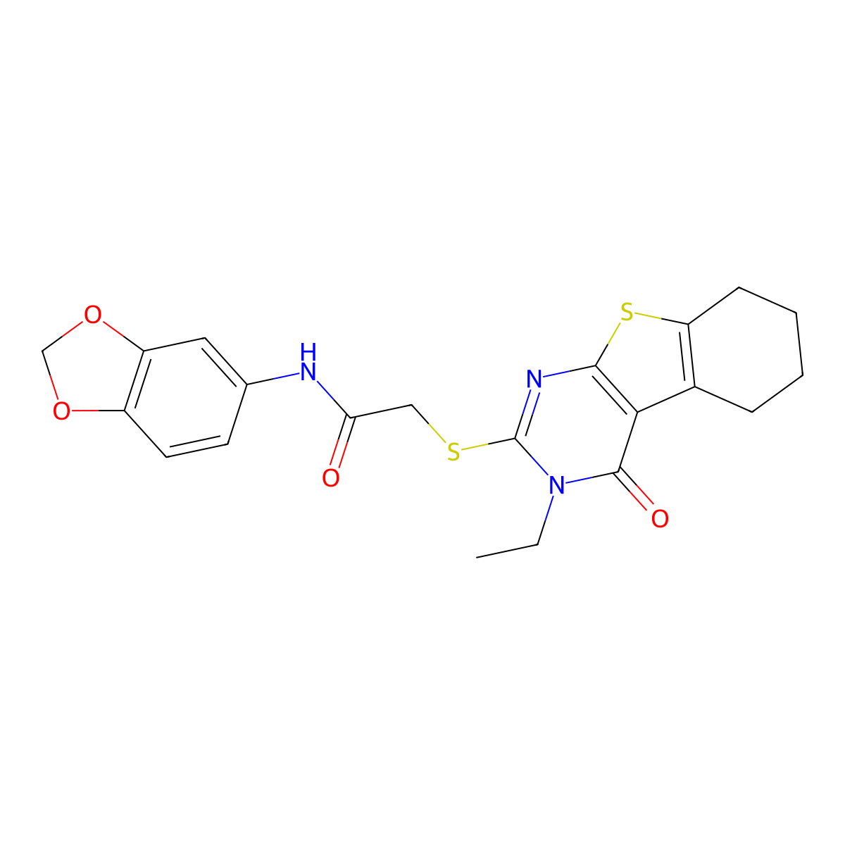 N-(1,3-Benzodioxol-5-YL)-2-((3-ethyl-4-oxo-3,4,5,6,7,8-hexahydro(1)benzothieno(2,3-D)pyrimidin-2-YL)sulfanyl)acetamide molecular structure, CAS 503432-54-0