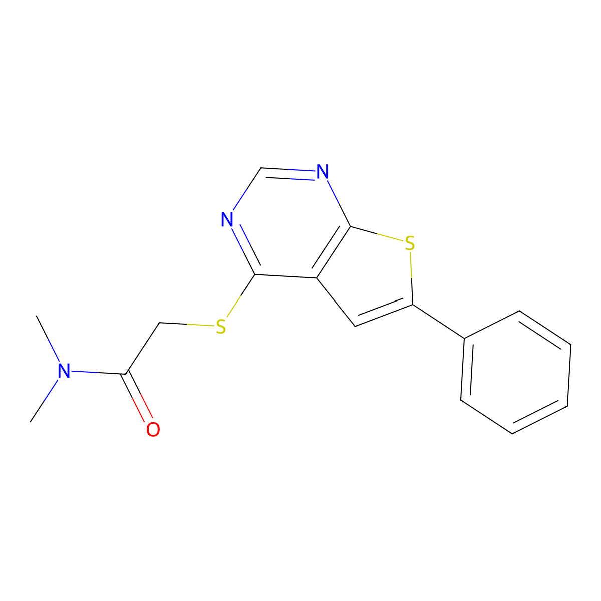 N,N-dimethyl-2-((6-phenylthieno[2,3-d]pyrimidin-4-yl)thio)acetamide molecular structure, CAS 503432-69-7