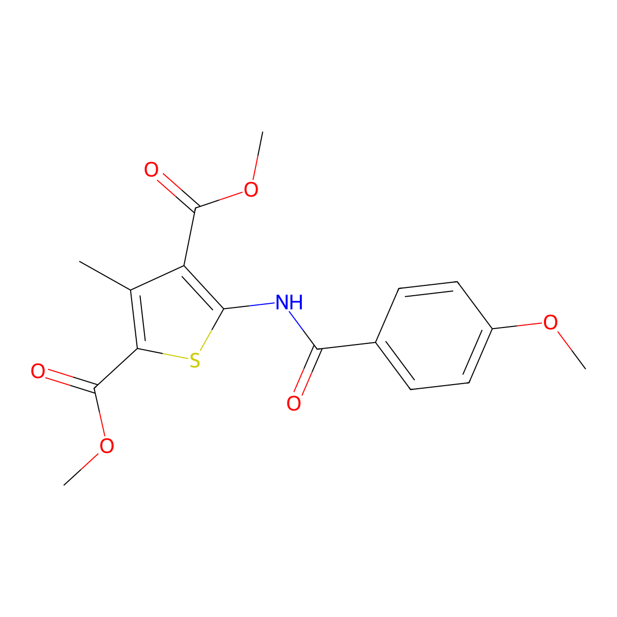Dimethyl 5-(4-methoxybenzamido)-3-methylthiophene-2,4-dicarboxylate molecular structure, CAS 503432-82-4