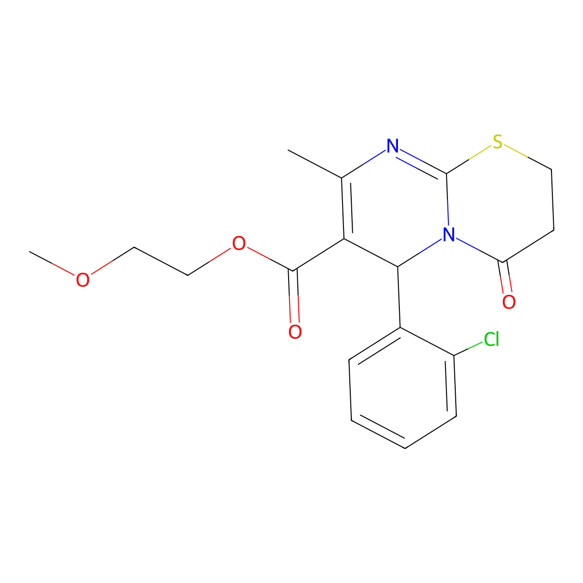 2-Methoxyethyl 6-(2-chlorophenyl)-8-methyl-4-oxo-3,4-dihydro-2H,6H-pyrimido(2,1-B)(1,3)thiazine-7-carboxylate molecular structure, CAS 503432-92-6