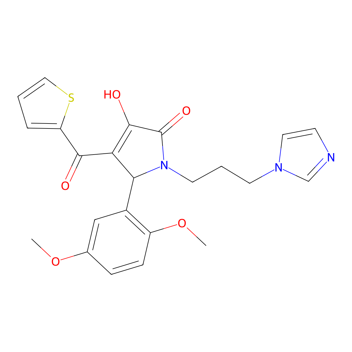 5-(2,5-Dimethoxyphenyl)-3-hydroxy-1-(3-imidazolylpropyl)-4-(2-thienylcarbonyl)-3-pyrrolin-2-one molecular structure, CAS 503432-95-9