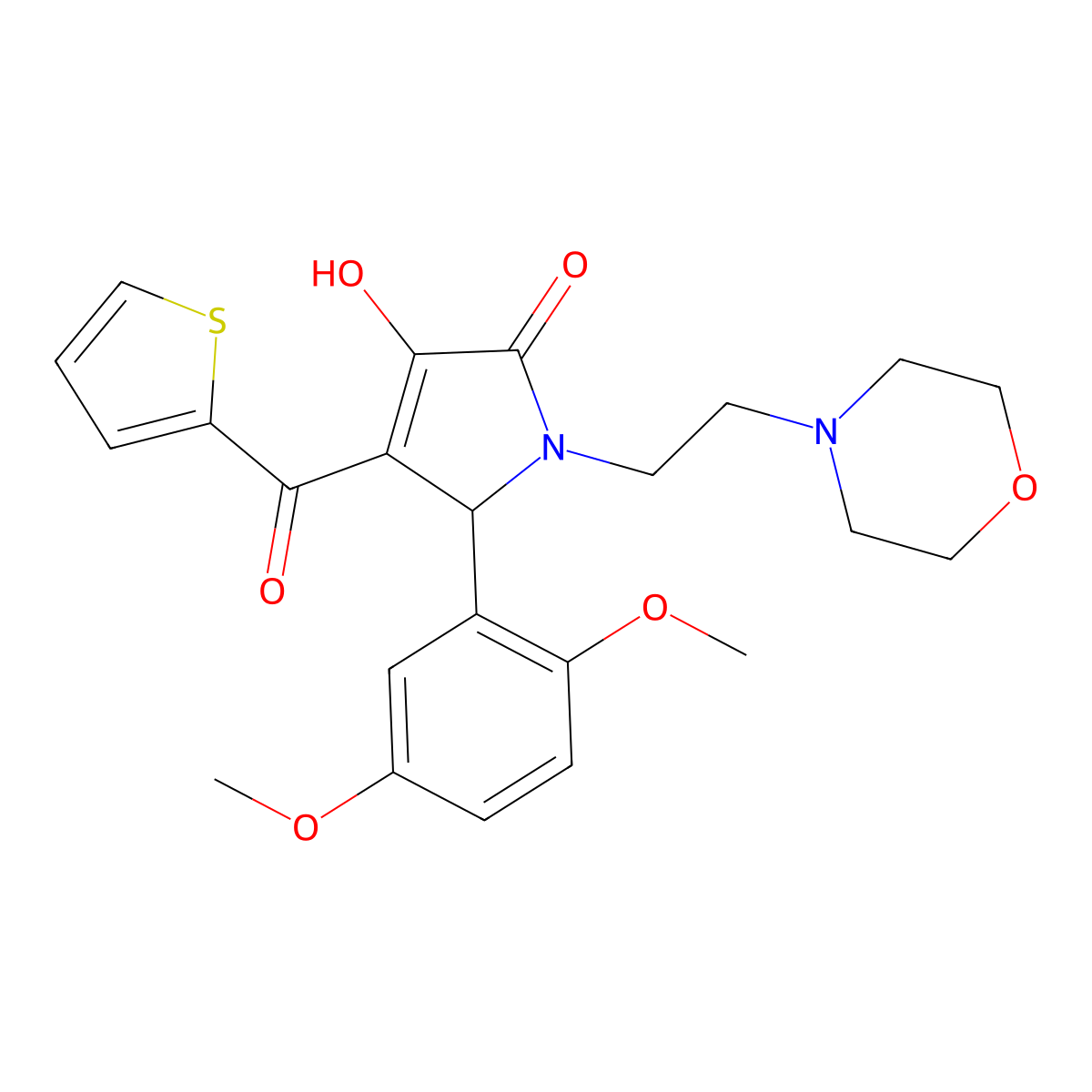 5-(2,5-dimethoxyphenyl)-3-hydroxy-1-[2-(morpholin-4-yl)ethyl]-4-(thiophen-2-ylcarbonyl)-1,5-dihydro-2H-pyrrol-2-one molecular structure, CAS 503432-96-0