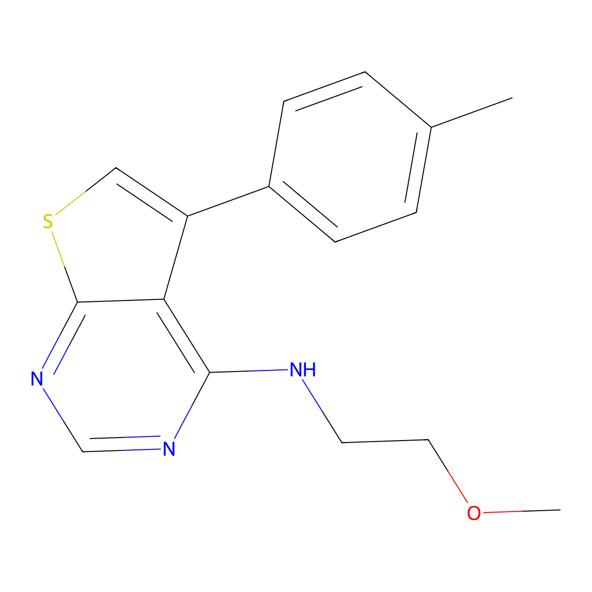 N-(2-methoxyethyl)-5-(4-methylphenyl)thieno[2,3-d]pyrimidin-4-amine molecular structure, CAS 503433-01-0
