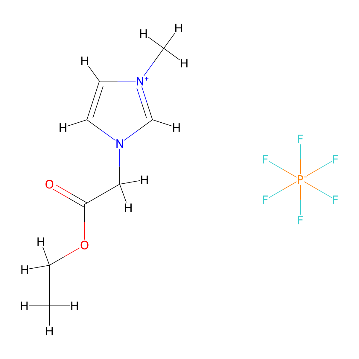 1-Ethyl ester methyl-3-methylimidazolium hexafluorophosphate molecular structure, CAS 503439-50-7
