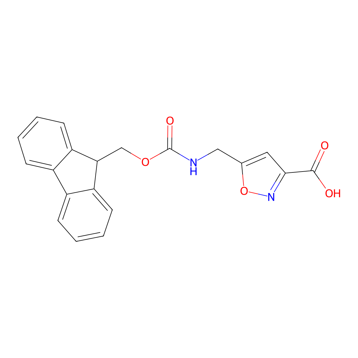 5-(((((9H-fluoren-9-yl)methoxy)carbonyl)amino)methyl)-1,2-oxazole-3-carboxylic acid molecular structure, CAS 503469-95-2