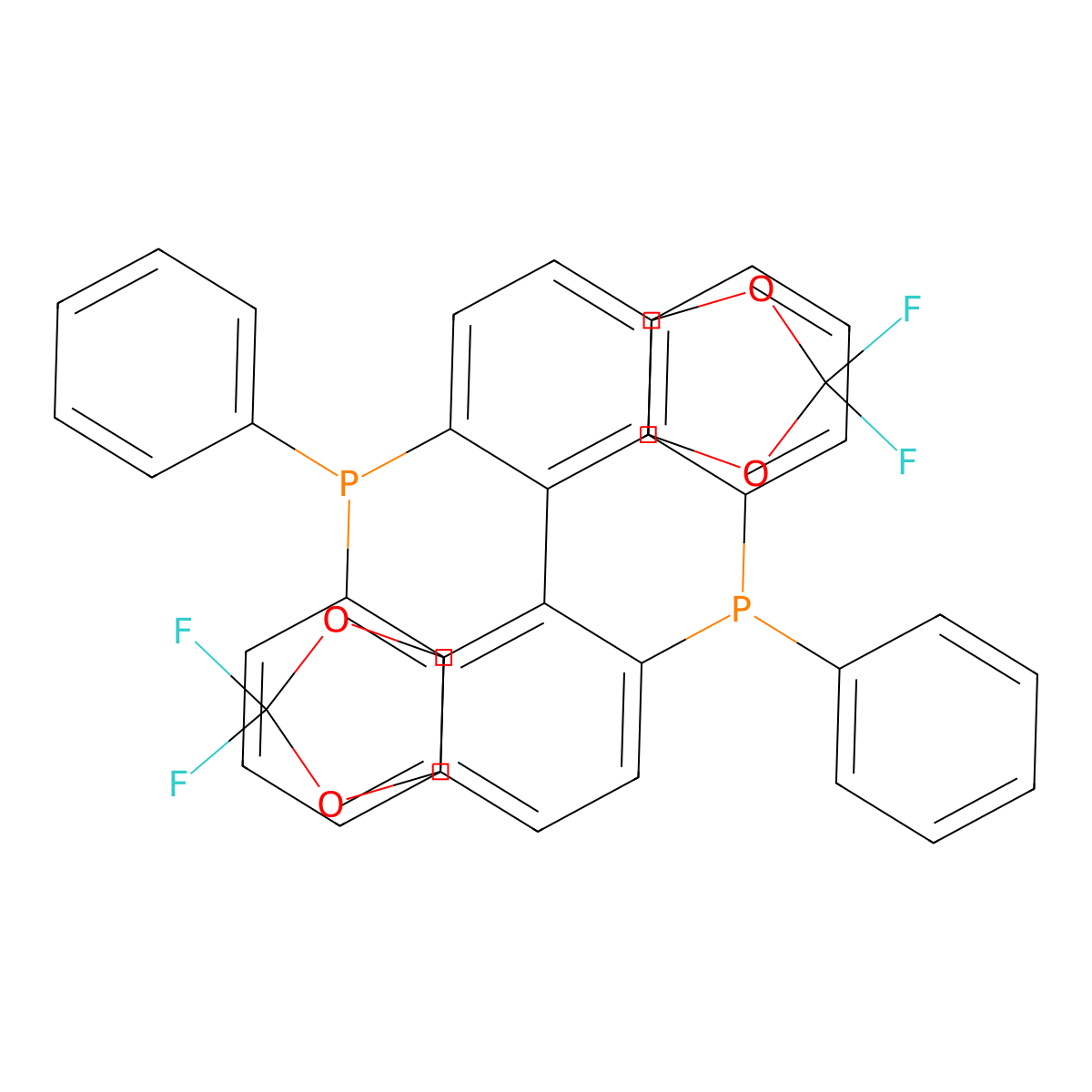 (R)-5,5'-Bis(diphenylphosphino)-2,2,2',2'-tetrafluoro-4,4'-bi-1,3-benzodioxole , (R)-DIFLUORPHOS molecular structure, CAS 503538-69-0