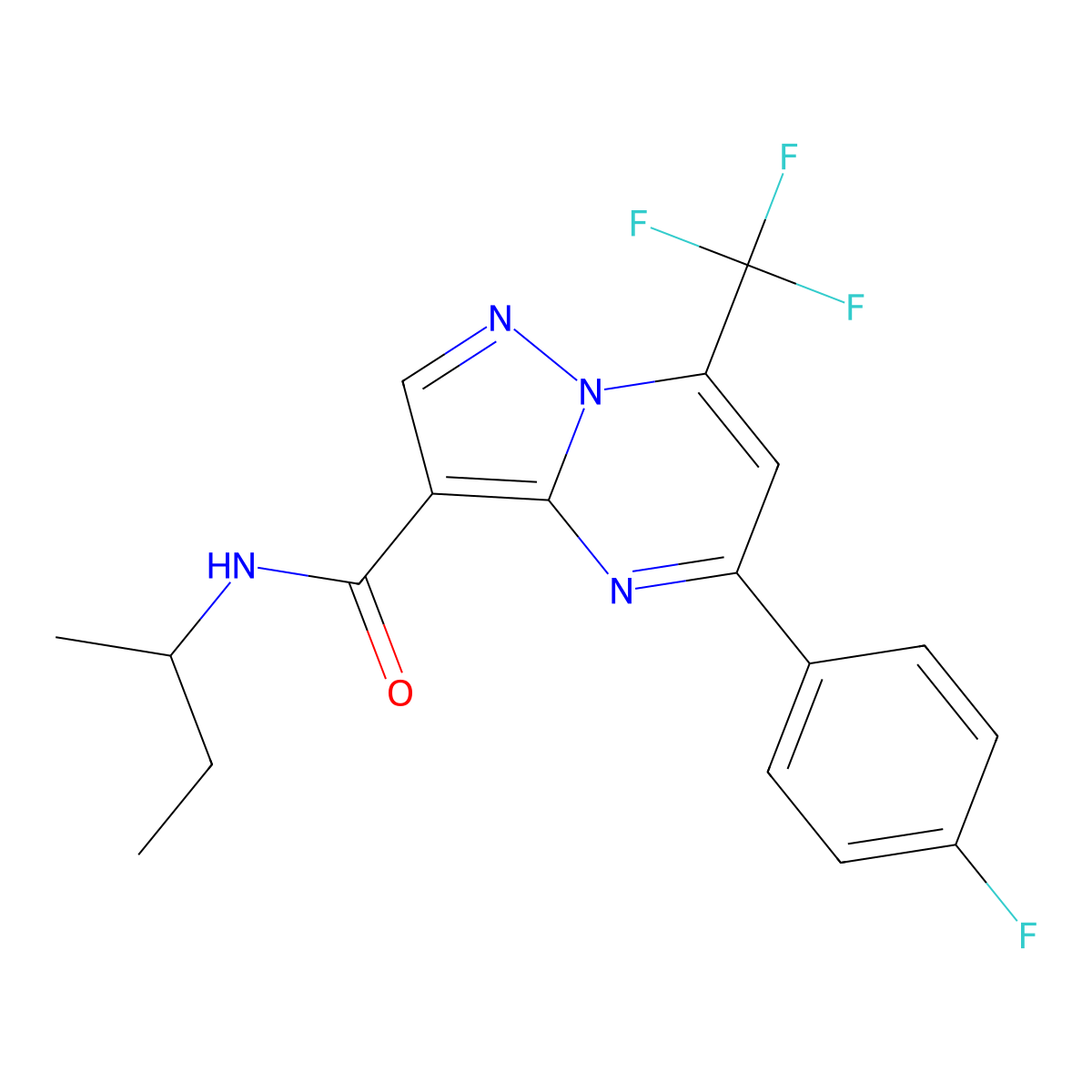 N-butan-2-yl-5-(4-fluorophenyl)-7-(trifluoromethyl)pyrazolo[1,5-a]pyrimidine-3-carboxamide molecular structure, CAS 503541-13-7