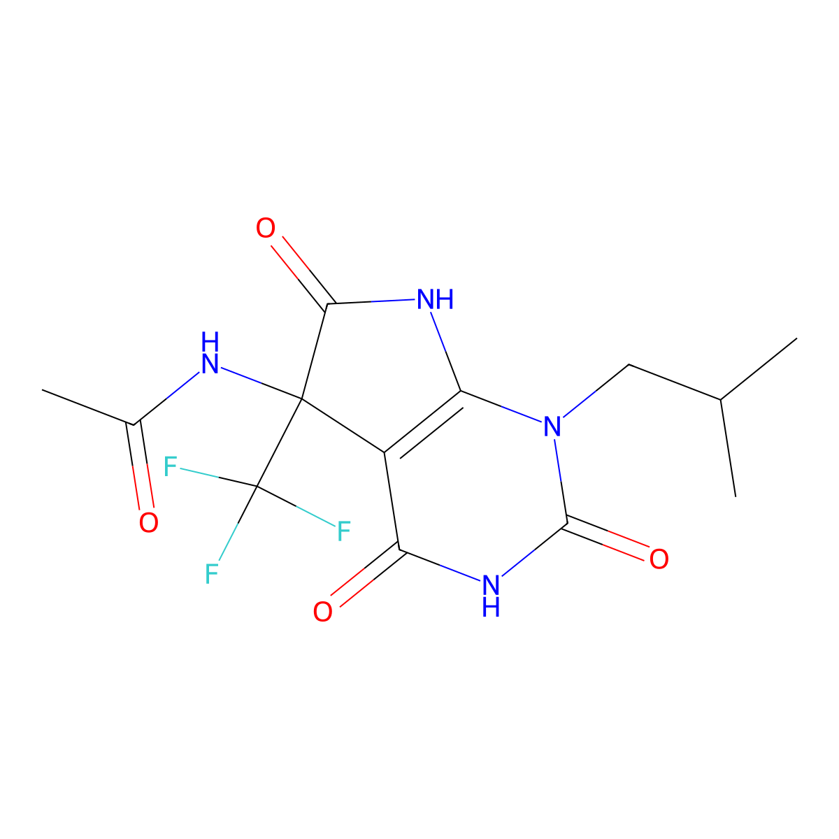 N-[1-isobutyl-2,4,6-trioxo-5-(trifluoromethyl)-2,3,4,5,6,7-hexahydro-1H-pyrrolo[2,3-d]pyrimidin-5-yl]acetamide molecular structure, CAS 503559-04-4