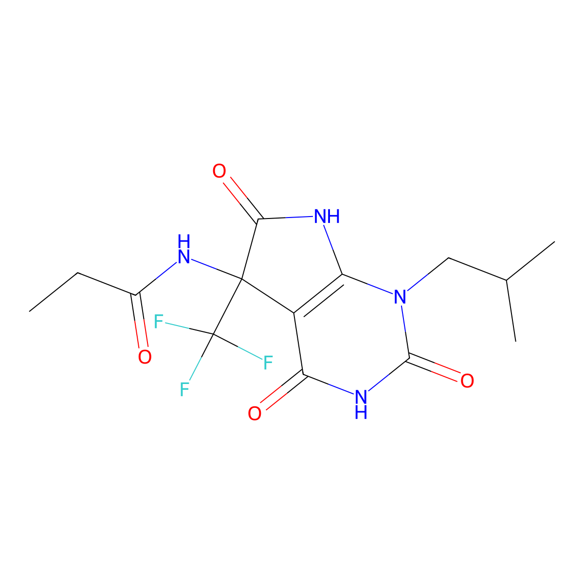 N-[1-(2-methylpropyl)-2,4,6-trioxo-5-(trifluoromethyl)-7H-pyrrolo[2,3-d]pyrimidin-5-yl]propanamide molecular structure, CAS 503559-05-5