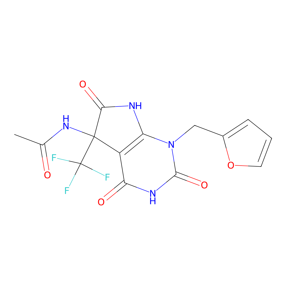 N-[1-(furan-2-ylmethyl)-2,4,6-trioxo-5-(trifluoromethyl)-7H-pyrrolo[2,3-d]pyrimidin-5-yl]acetamide molecular structure, CAS 503559-06-6