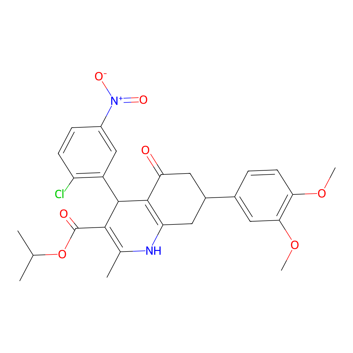 Isopropyl 4-(2-chloro-5-nitrophenyl)-7-(3,4-dimethoxyphenyl)-2-methyl-5-oxo-1,4,5,6,7,8-hexahydroquinoline-3-carboxylate molecular structure, CAS 503591-57-9