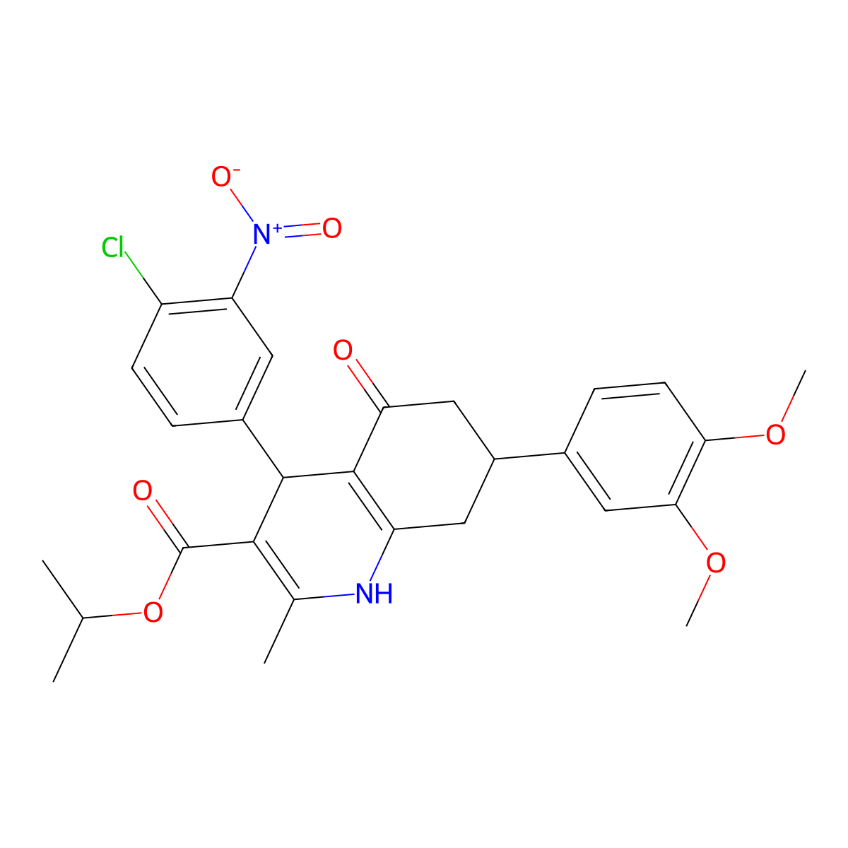 Isopropyl 4-(4-chloro-3-nitrophenyl)-7-(3,4-dimethoxyphenyl)-2-methyl-5-oxo-1,4,5,6,7,8-hexahydroquinoline-3-carboxylate molecular structure, CAS 503591-58-0