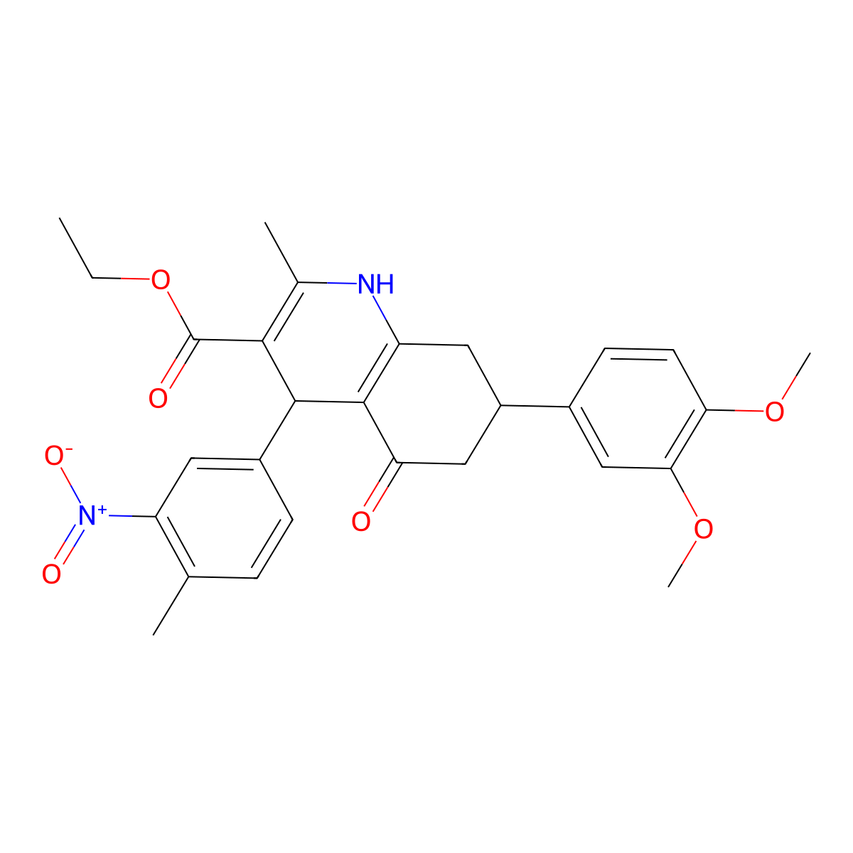 Ethyl 7-(3,4-dimethoxyphenyl)-2-methyl-4-(4-methyl-3-nitrophenyl)-5-oxo-1,4,5,6,7,8-hexahydroquinoline-3-carboxylate molecular structure, CAS 503591-61-5