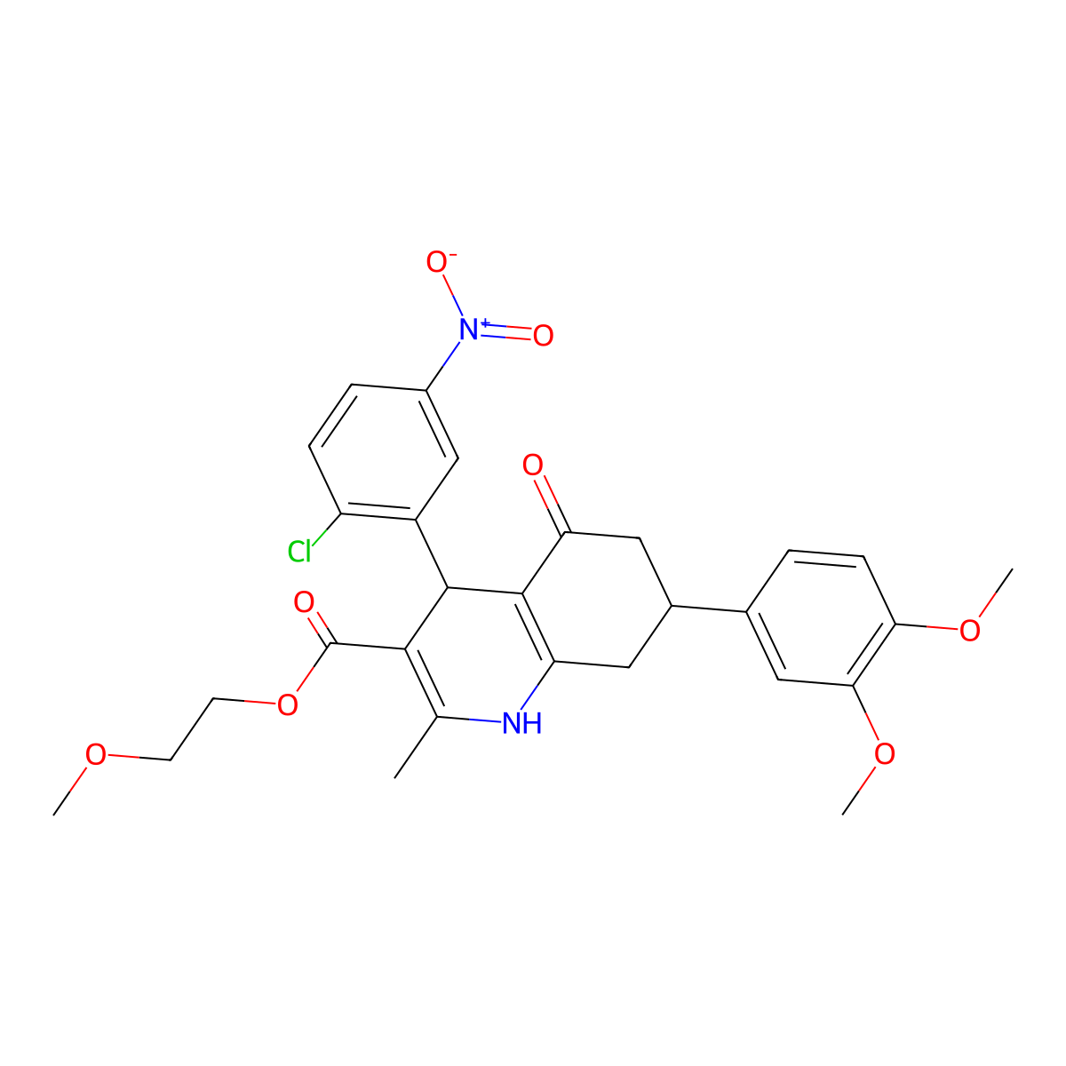 2-Methoxyethyl 4-(2-chloro-5-nitrophenyl)-7-(3,4-dimethoxyphenyl)-2-methyl-5-oxo-1,4,5,6,7,8-hexahydroquinoline-3-carboxylate molecular structure, CAS 503591-64-8