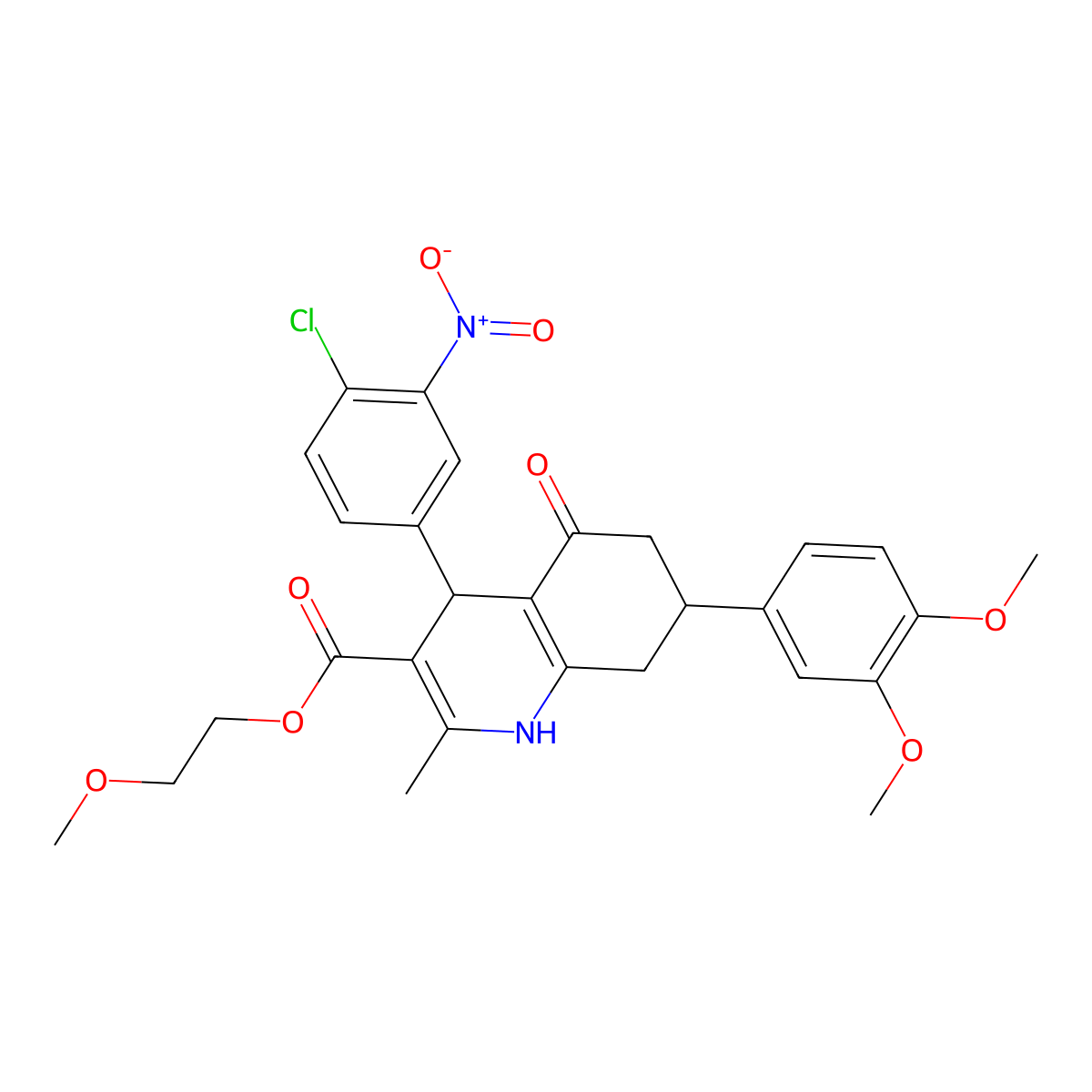 2-Methoxyethyl 4-(4-chloro-3-nitrophenyl)-7-(3,4-dimethoxyphenyl)-2-methyl-5-oxo-1,4,5,6,7,8-hexahydroquinoline-3-carboxylate molecular structure, CAS 503591-66-0