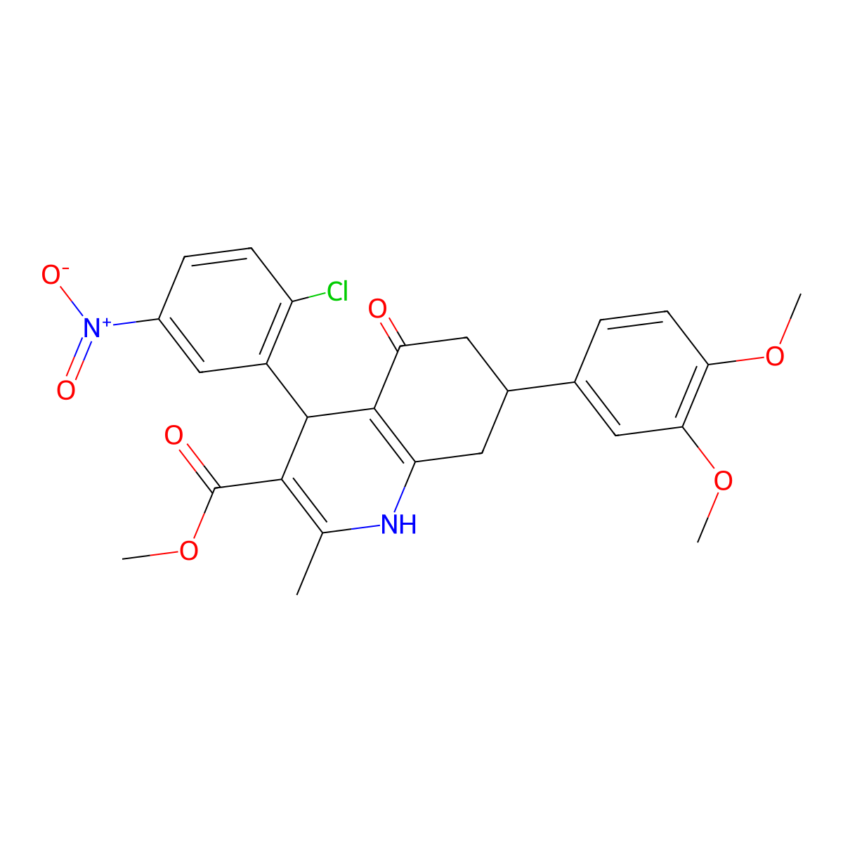 Methyl 4-(2-chloro-5-nitrophenyl)-7-(3,4-dimethoxyphenyl)-2-methyl-5-oxo-1,4,5,6,7,8-hexahydroquinoline-3-carboxylate molecular structure, CAS 503591-75-1