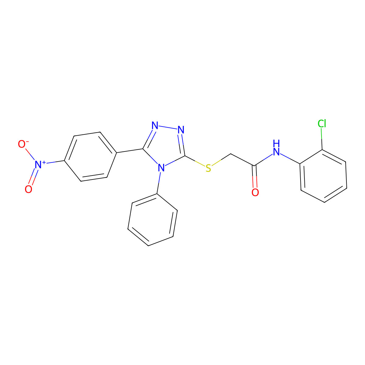 N-(2-chlorophenyl)-2-[[5-(4-nitrophenyl)-4-phenyl-1,2,4-triazol-3-yl]sulfanyl]acetamide molecular structure, CAS 503592-04-9