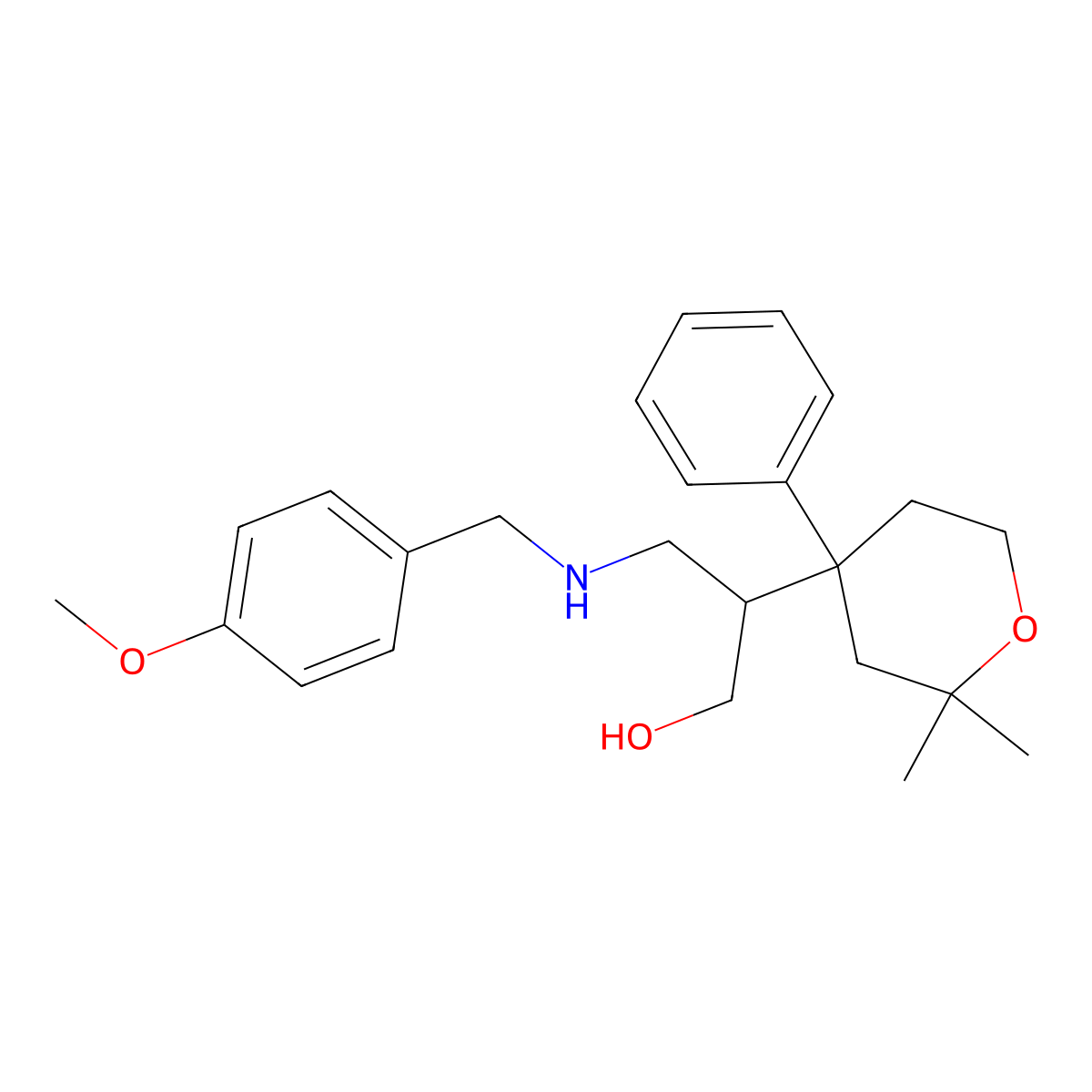 2-(2,2-Dimethyl-4-phenyloxan-4-yl)-3-[(4-methoxyphenyl)methylamino]propan-1-ol molecular structure, CAS 503593-33-7