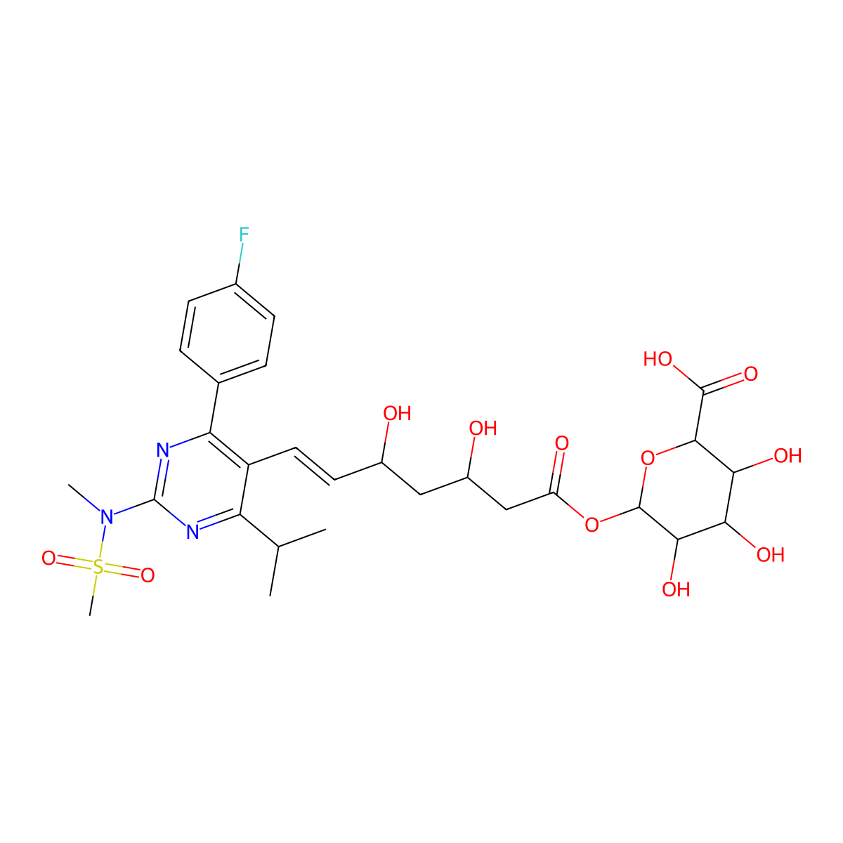 6-[7-[4-(4-Fluorophenyl)-2-[methyl(methylsulfonyl)amino]-6-propan-2-ylpyrimidin-5-yl]-3,5-dihydroxyhept-6-enoyl]oxy-3,4,5-trihydroxyoxane-2-carboxylic acid molecular structure, CAS 503610-44-4