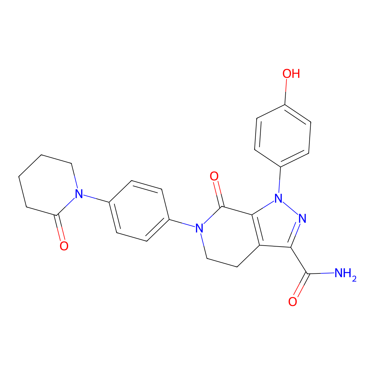 4,5,6,7-Tetrahydro-1-(4-hydroxyphenyl)-7-oxo-6-(4-(2-oxo-1-piperidinyl)phenyl)-1H-pyrazolo(3,4-c)pyridine-3-carboxamide molecular structure, CAS 503612-76-8