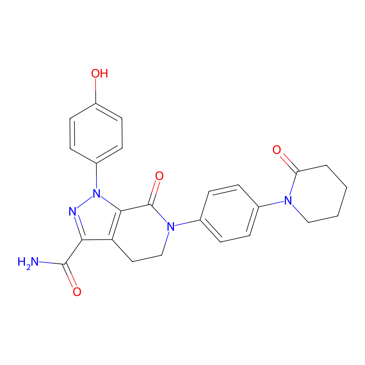 4,5,6,7-Tetrahydro-1-(4-hydroxyphenyl)-7-oxo-6-(4-(2-oxo-1-piperidinyl)phenyl)-1H-pyrazolo(3,4-c)pyridine-3-carboxamide molecular structure, CAS 503612-76-8