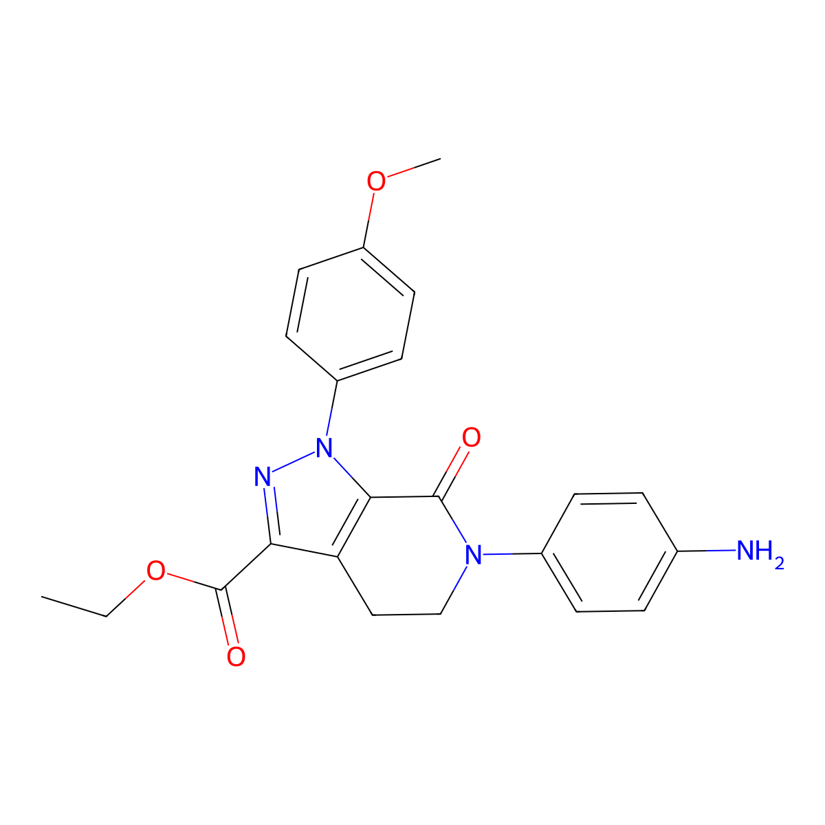 Ethyl 6-(4-aminophenyl)-1-(4-methoxyphenyl)-7-oxo-4,5-dihydropyrazolo(3,4-c)pyridine-3-carboxylate molecular structure, CAS 503615-07-4